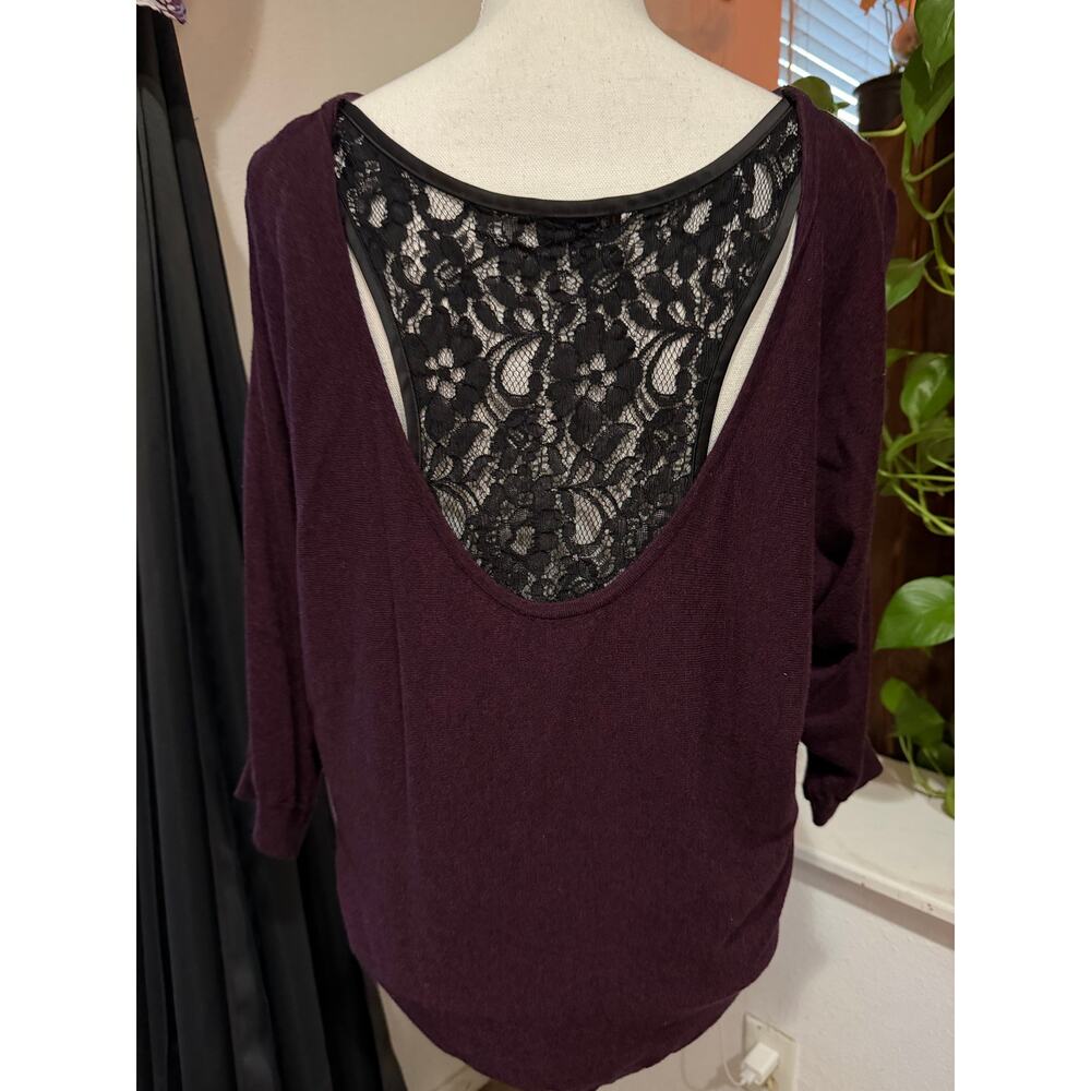 Express Purple Dolman Sleeve Sweater Top with Lace Back – Size L